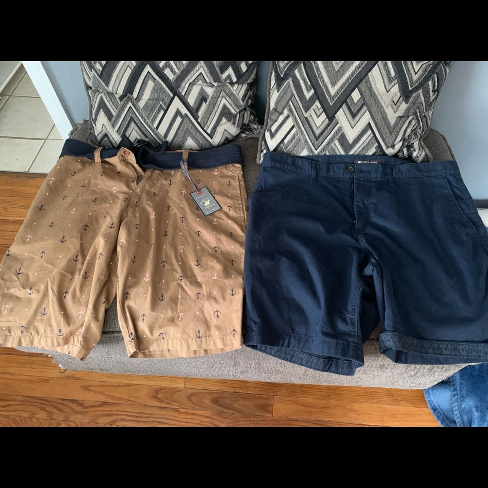 Men’s size 32 cargo shorts - Navy Blue and Tan.